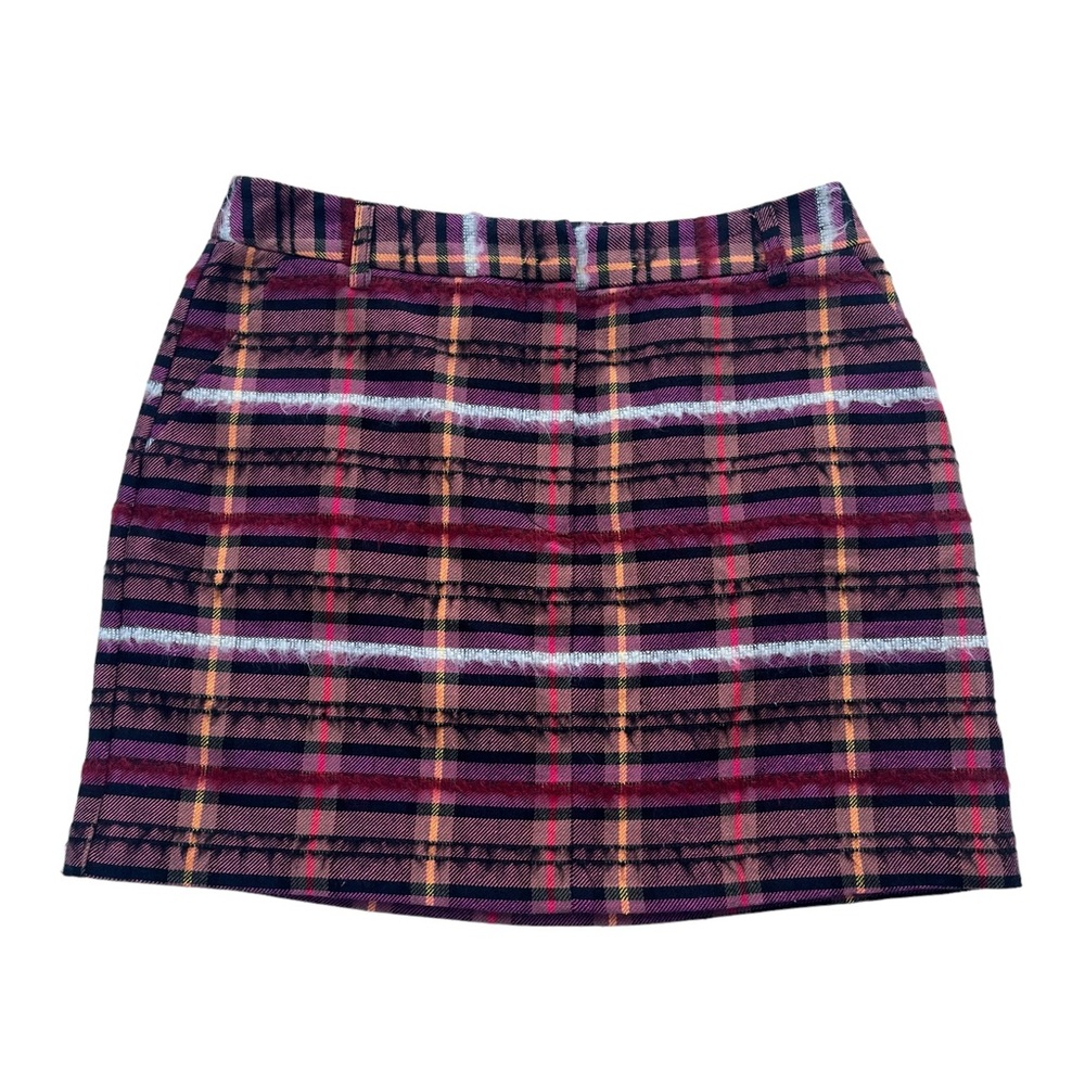 TOPSHOP Women Sz 8 Hot Pink Orange Purple Maroon Plaid Lined Textured Mini Skirt
